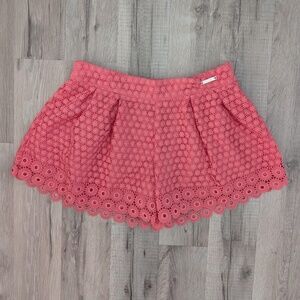 Mayoral Pink Coral Crochet Scalloped Hem Pleated Front Shorts, Size 7 (Z3)